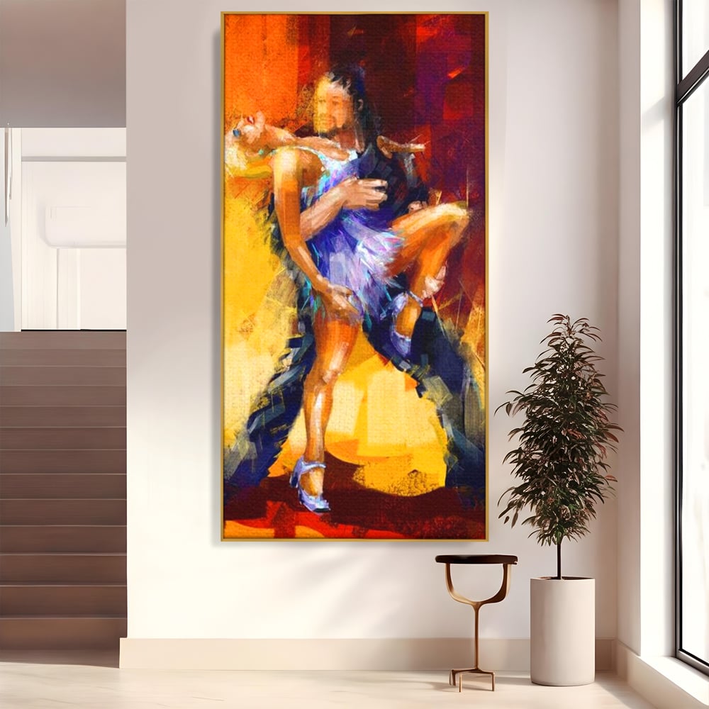 Tablou canvas cu tablou canvas cu un cuplu dansand tango, in rama de aluminiu auriu